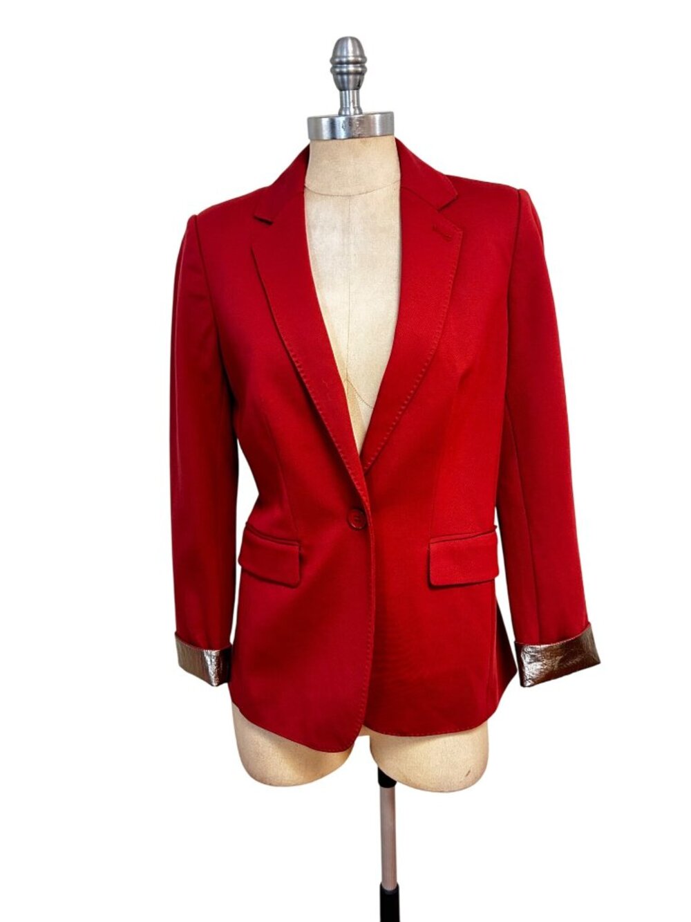 Womens Rust Red Blazer With Metallic Cuff Detail Size 8 White House Black Market